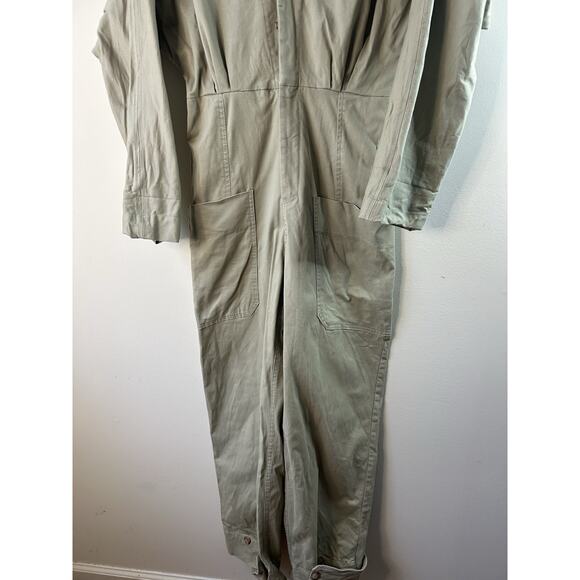 Zara Long Tan Cargo Jumpsuit Cotton Small Missing Belt 4661/337 Utility Chore - Picture 7 of 16